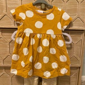 Mustard Yellow Polka Dot toddler tunic top and striped leggings